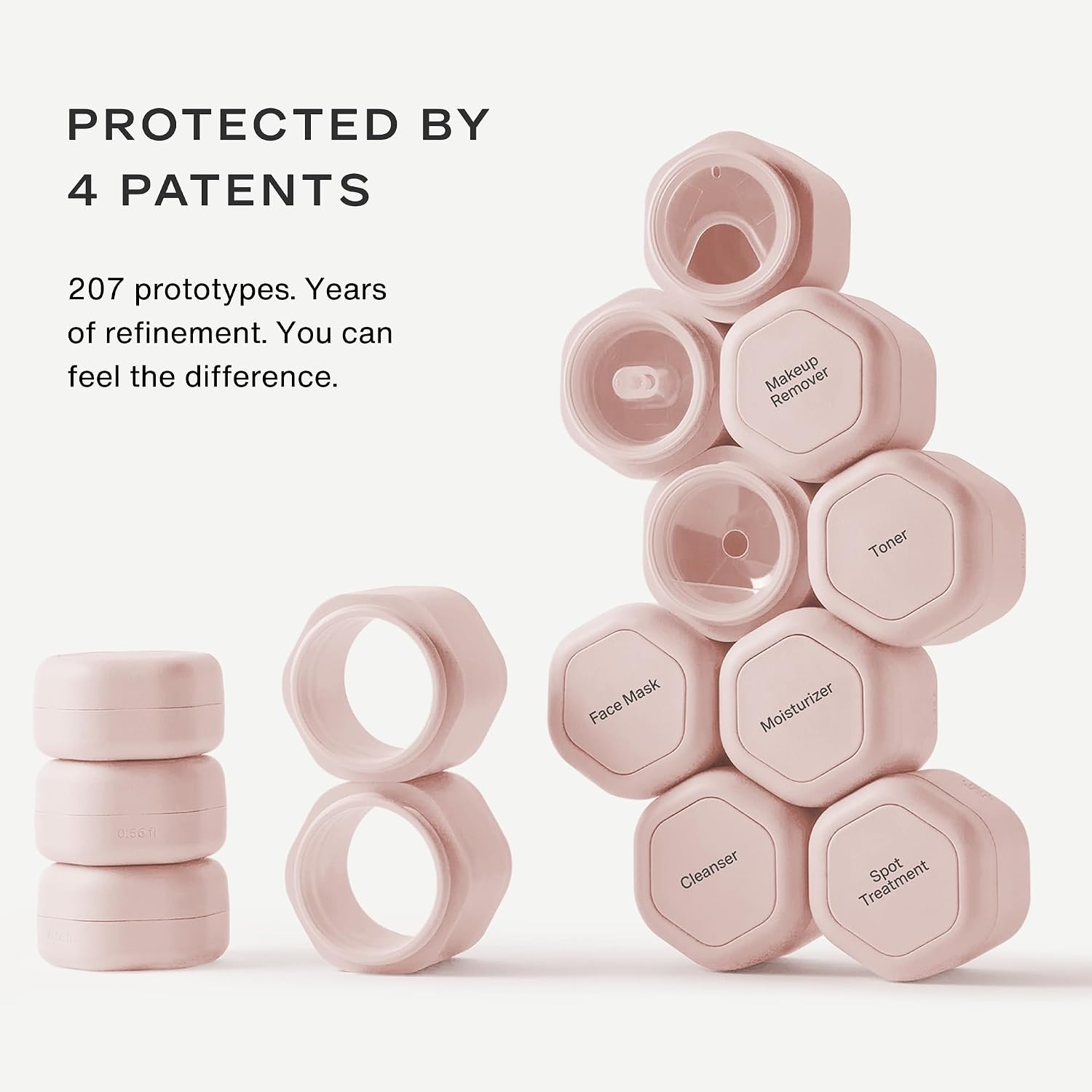 Cadence Travel Containers - 2 Piece Haircare Set - Magnetic Travel Capsules - For Shampoo, Conditioner, Hair Styling Product - 1 Small & 1 Medium Capsule - Shampoo & Conditioner Labels - Petal - Image 3