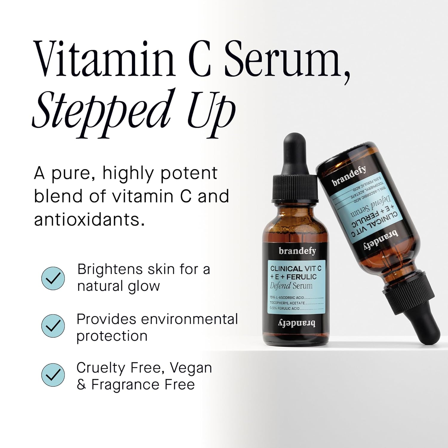 Brandefy Vitamin C Face Serum 15% L. Ascorbic Acid, Ferulic Acid .5% + Vitamin E for Self Care and Beauty, Face Dark Spot Corrector and Anti Aging 1oz, Made In The USA - Image 3