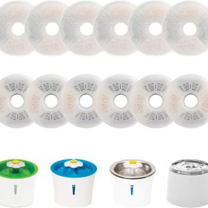 12 Pack Cat Water Fountain Filters for Catit, Triple Action Replacement Filters for Catit Flower Fountain and Catit Stainless Steel Fountain