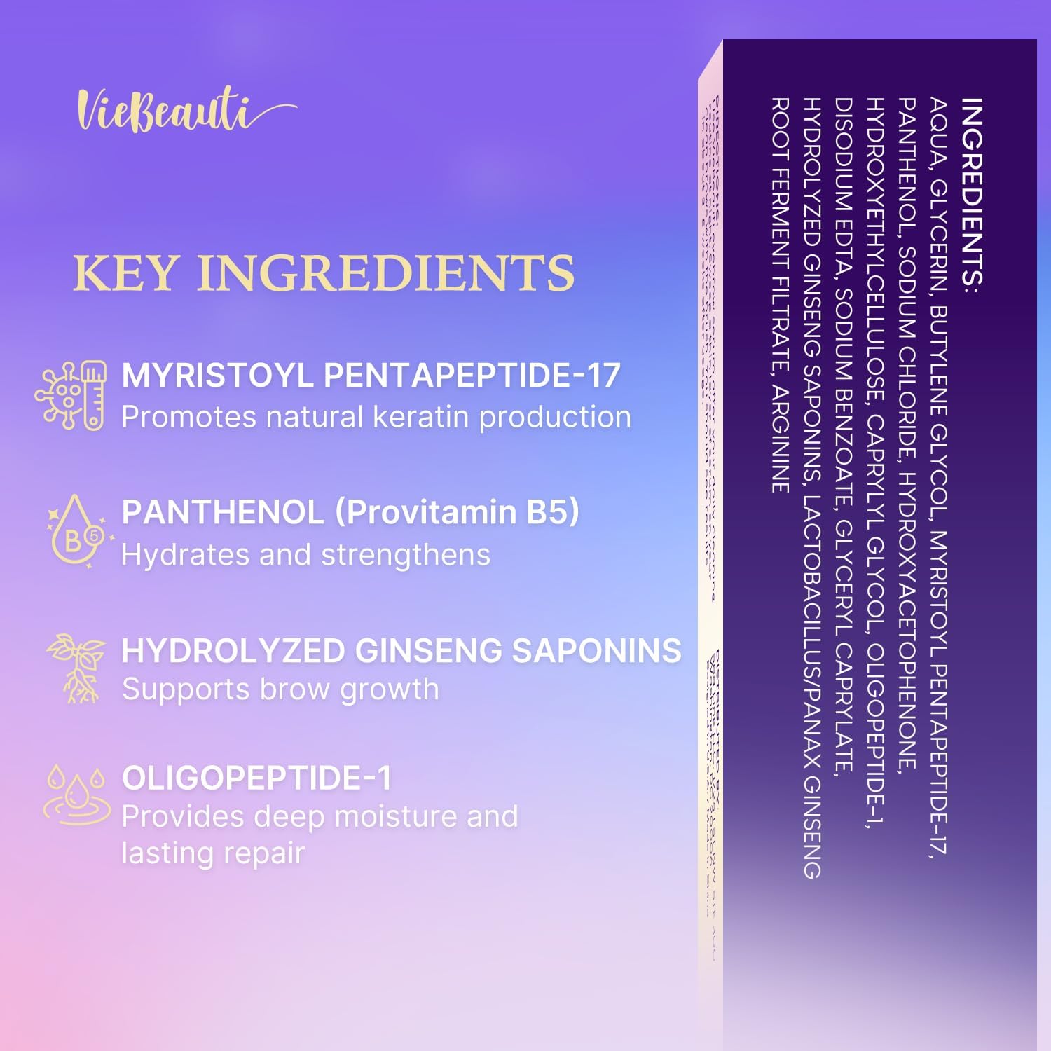 VieBeauti Lash Serum for Eyelash Growth, Prostaglandin Free EyeLash Serum with Peptides for Longer Fuller Thicker Looking Lashes, Vegan & Cruelty-Free, Safe for Sensitive Eyes, 3mL - Image 3