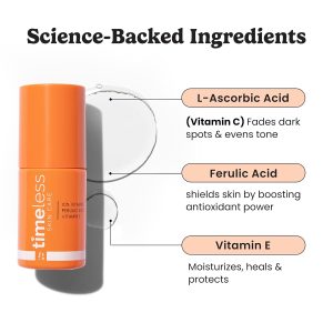 Timeless Skin Care Vitamin C Serum with Vitamin E & Ferulic Acid - Brightening Serum - for Oily & Dry Skin - Fragrance-Free - 1.7 Fl Oz