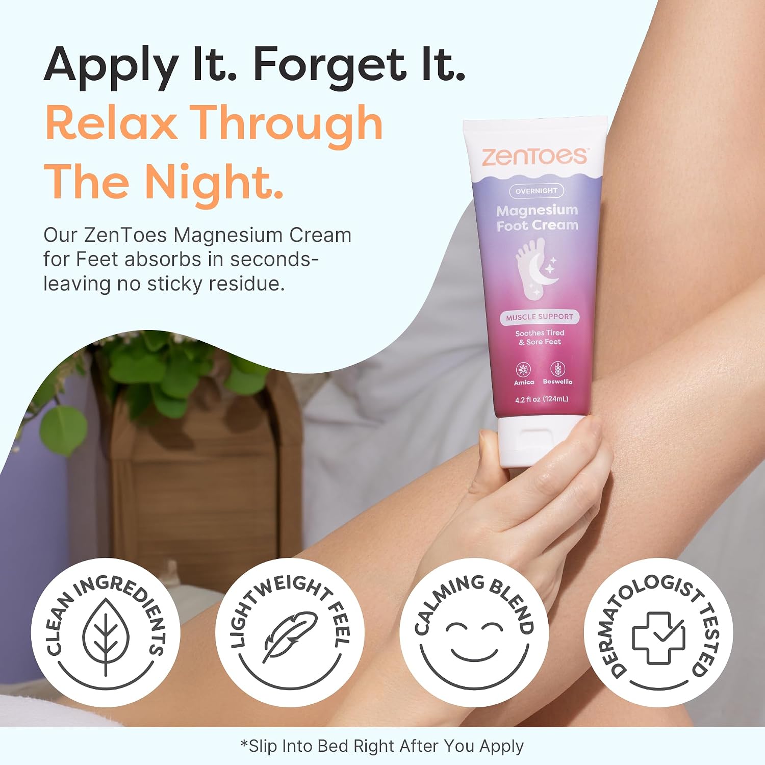 ZenToes Magnesium Cream with Arnica for Relaxation & Tired Feet, 3 Pack | Moisturizing lotion for legs, calves & nighttime wind-down. Non-greasy, absorbs quickly, lavender scent - Image 3