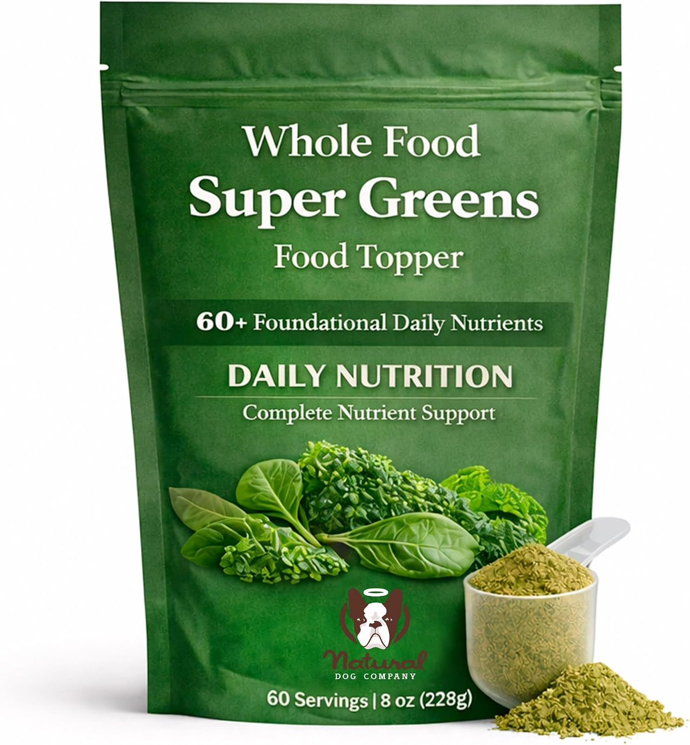 Natural Dog Company Super Greens Food Topper for Dogs, 8oz – Multivitamin & Superfood Powder – Immune, Digestive & Skin & Coat Support – No Fillers or Artificial Preservatives – All Life Stages