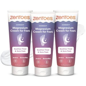 ZenToes Magnesium Cream with Arnica for Relaxation & Tired Feet, 3 Pack | Moisturizing lotion for legs, calves & nighttime wind-down. Non-greasy, absorbs quickly, lavender scent