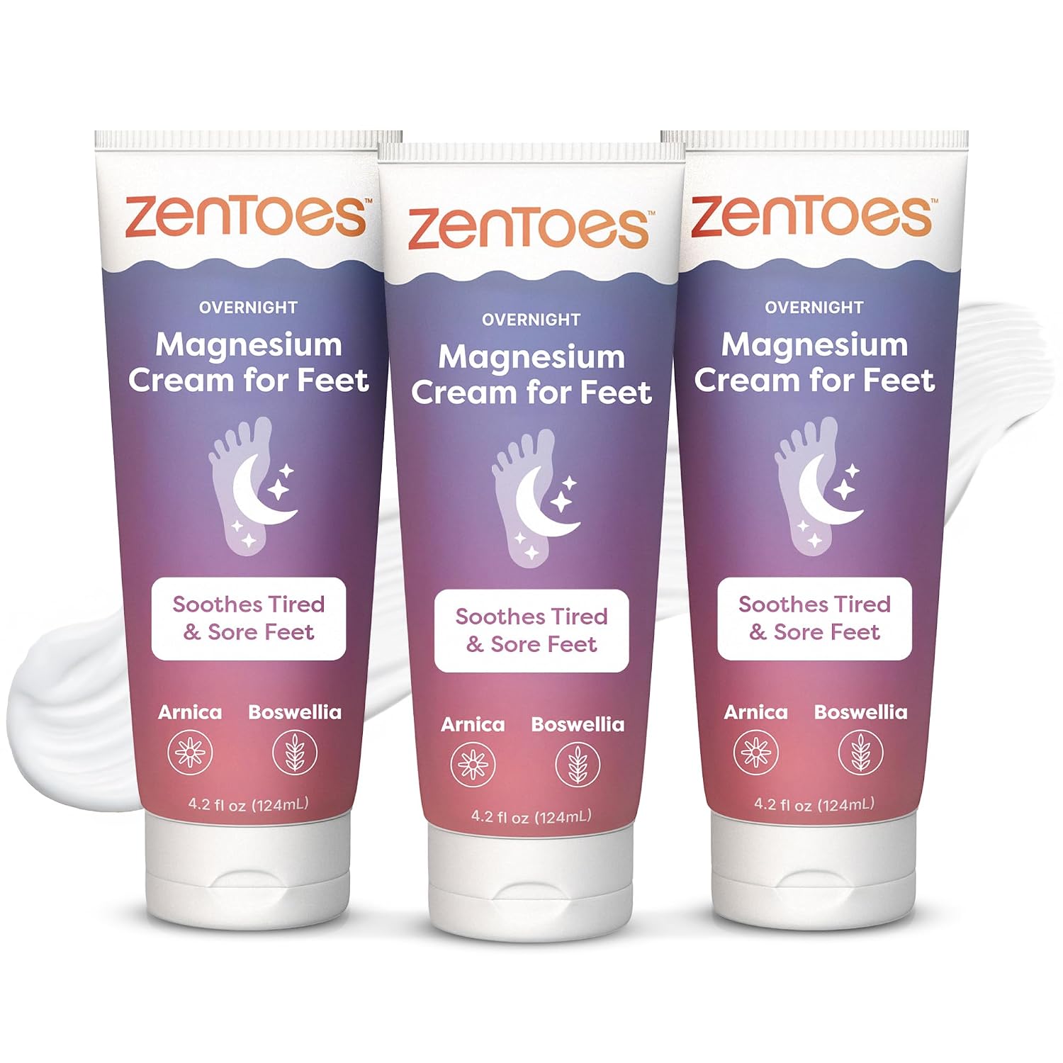 ZenToes Magnesium Cream with Arnica for Relaxation & Tired Feet, 3 Pack | Moisturizing lotion for legs, calves & nighttime wind-down. Non-greasy, absorbs quickly, lavender scent