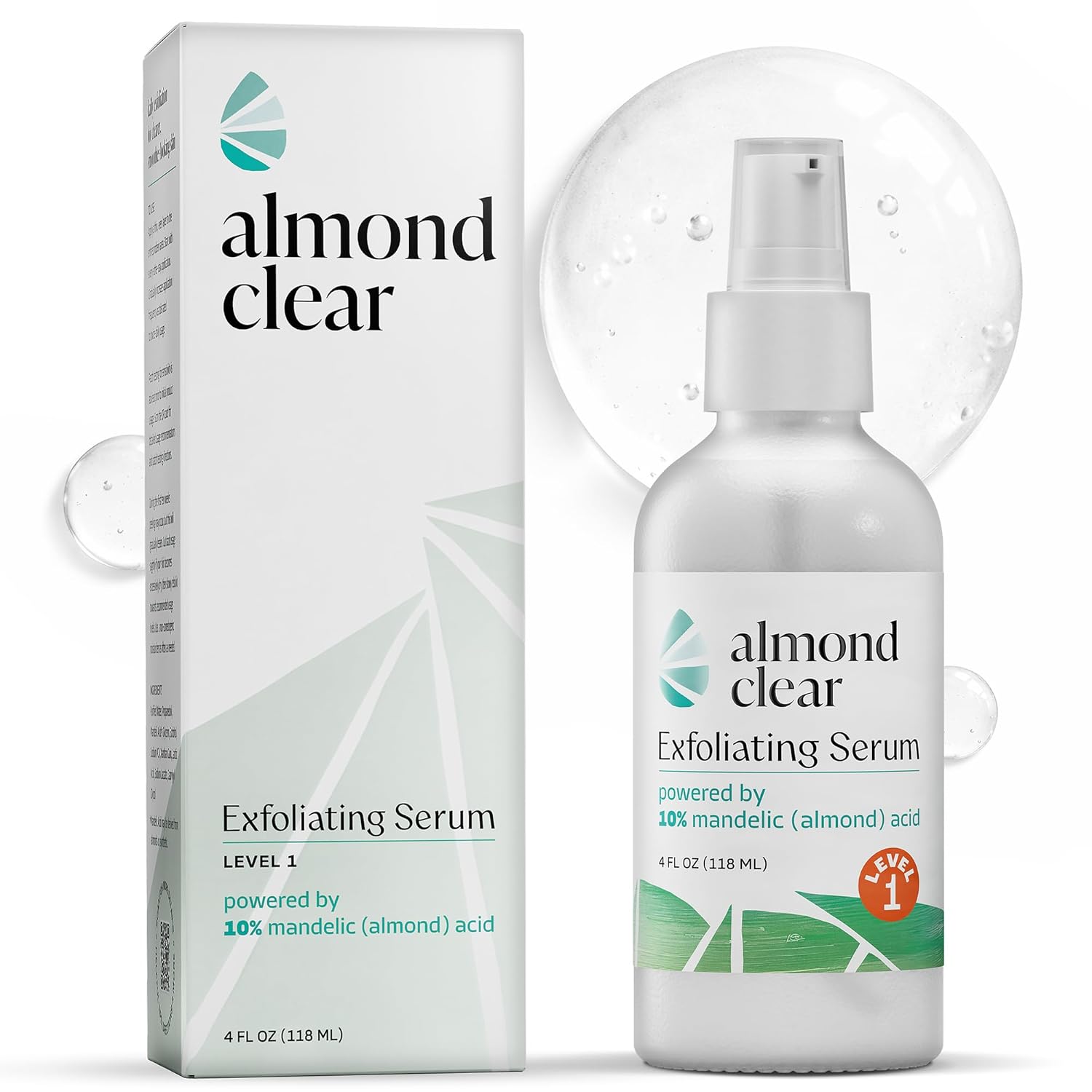 Almond Clear Mandelic Acid Level 1 Serum | Facial Serum for Acne, Folliculitis, Aging Skin, Ingrown Hairs, Dark Spots on Face, Chest, Butt, Back, Thighs, Arms | 4oz