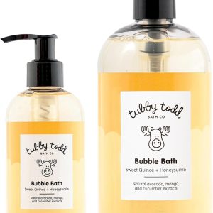 Tubby Todd Bubble Bath for Kids, Toddlers and Babies | Hypoallergenic, Non-Irritating, Sensitive Skin, 2 Pack, 25 fl oz and 8 fl oz, Sweet Quince and Honeysuckle