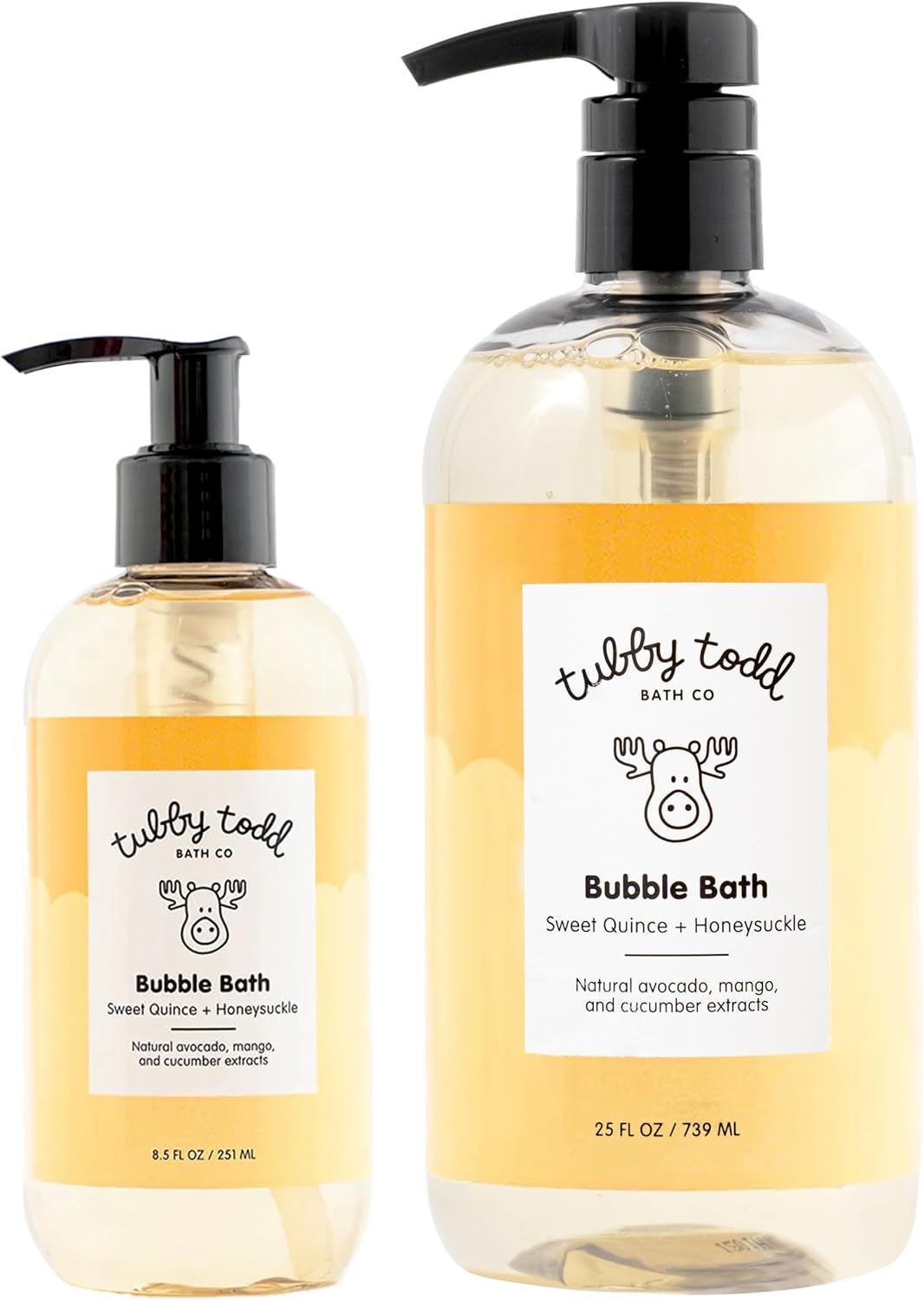Tubby Todd Bubble Bath for Kids, Toddlers and Babies | Hypoallergenic, Non-Irritating, Sensitive Skin, 2 Pack, 25 fl oz and 8 fl oz, Sweet Quince and Honeysuckle