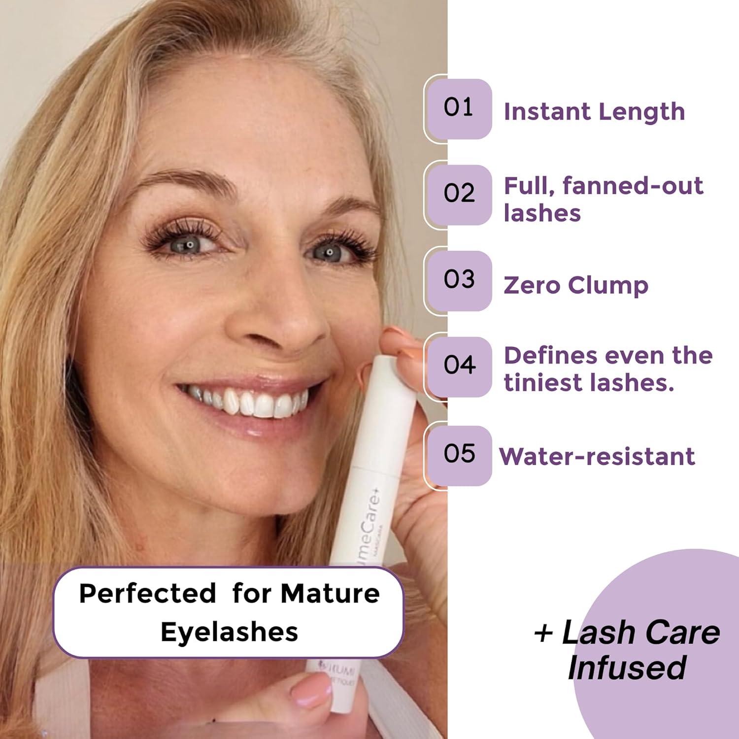 Rumi Cosmetiques VolumeCare+ Mascara For Mature Women - Extreme Length and Volume 2-in-1 Formula - No Clumps or Flaking, Long-Wearing, Hypoallergenic Mascara For Sensitive Eyes (Dark Brown) - Image 3