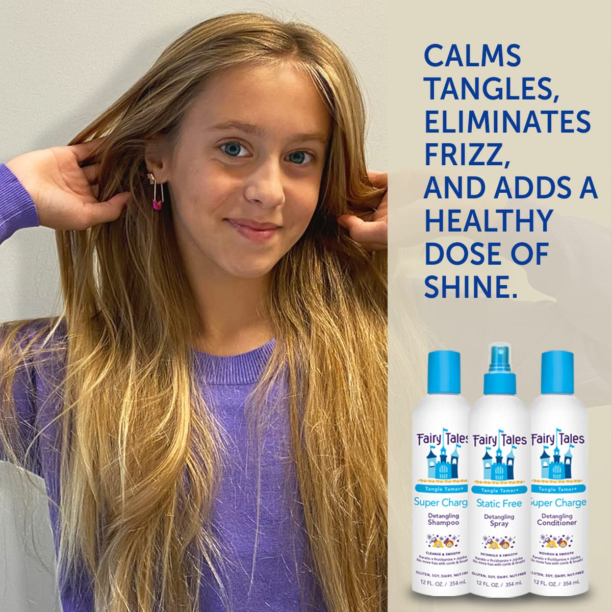 Fairy Tales Tangle Tamer Detangling Shampoo and Conditioner for Kids plus Detangling Spray - Ultra Moisturizing and Anti Frizz Protection - Paraben Free, Sulfate Free - 12 Oz (3 pack) - Image 3