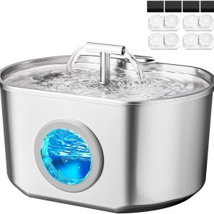 Cat Water Fountain Stainless Steel - 2.2L/74oz Cat Drinking Fountain | Pet Water Fountain for Cats Inside - Ultra Quiet Pet Watering Dispenser - for Small Animals (4 Filters)