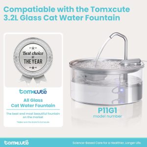 Tomxcute Official Glass Cat Water Fountain Replacement Filters-10+2 Pack | For 108oz/3.2L Glass Pet Water Fountain, 3-Layer Filtration Replacement Filter, Compatiable with Fountain Model P11G-White