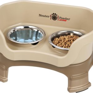 Neater Feeder Deluxe Mess-Proof Elevated Cat Bowls, 2 Height Adjustable (6” & 7.5”) No-Spill Raised Cat Bowl Stand, Whisker Friendly Stainless Steel Dishes for Indoor Cats, Made in USA, Cappuccino