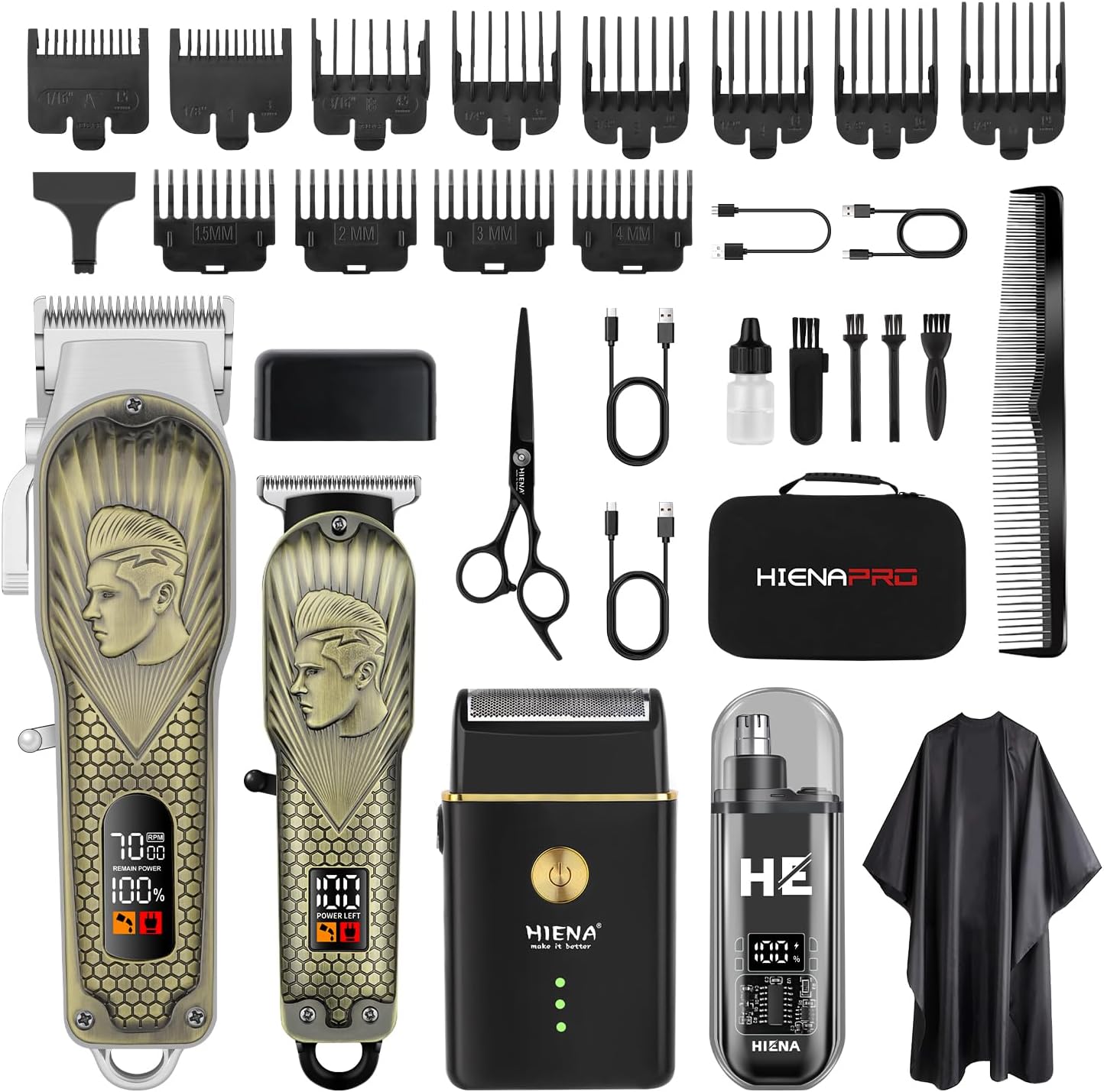 HIENA PRO Professional Hair Clippers for Men, Cordless Hair Clipper for Barber Clippers and Trimmer LED Haircut Set with Foil Shaver, Nose Trimmer, Rechargeable Clippers for Men - Image 3