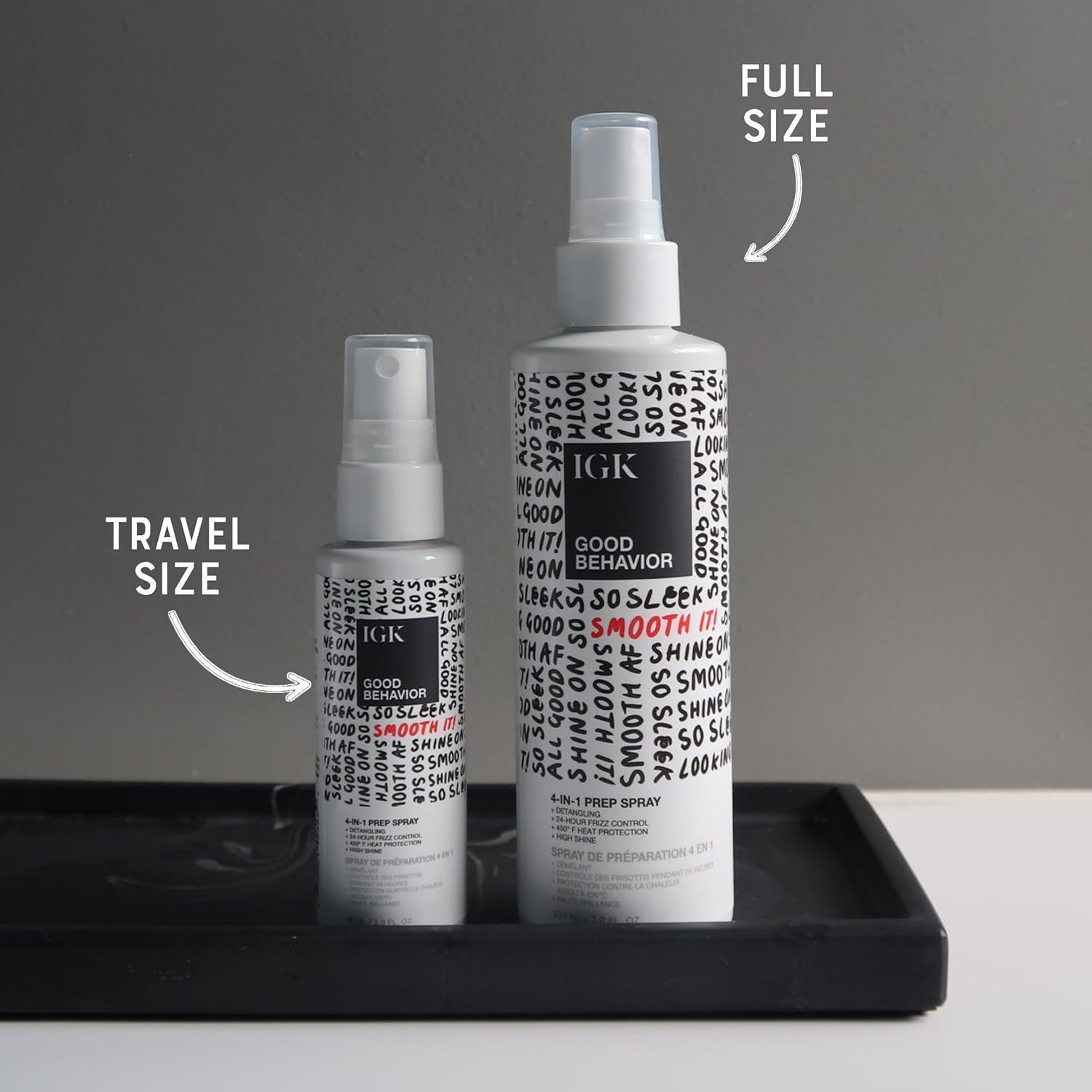 IGK GOOD BEHAVIOR 4-in-1 Prep Spray | Full + Travel Size | Gently Detangles, Controls Frizz for 24 Hours, Heat Protection & Shine | Weightless Formula for Smooth Hair - Image 3