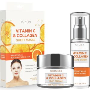 Skin 2.0 Vitamin C and Collagen Beauty Value Set - Serum, Moisturizer & Face Sheet Masks