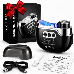 4-in-1 Electric Nail Clipper with 3 Adjustable Speeds, Electric Nail Trimmer with Trimming, Polishing & Debris Collection, Dual LED Lights, Safe & Painless Electric Nail Clippers for Seniors, Black