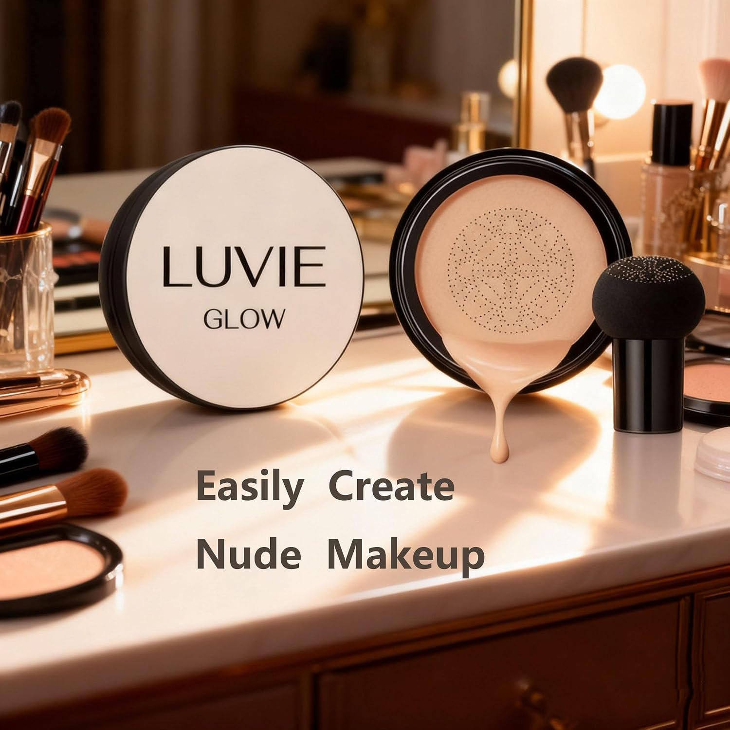 Foundation Cushion, Mushroom Head Air Cushion CC Cream,Long Lasting Matte Concealer for All Skin Types (BRUMET BROWN) - Image 2