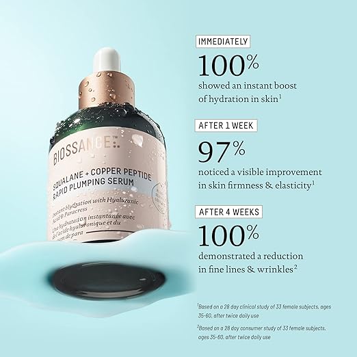 Biossance Squalane + Copper Peptide Rapid Plumping Serum - Face Serum for All Skin Types - Visibly Plumping + Firming Skin, Fine Lines + Wrinkles, Vegan Copper Peptides, Hyaluronic Acid - Image 2