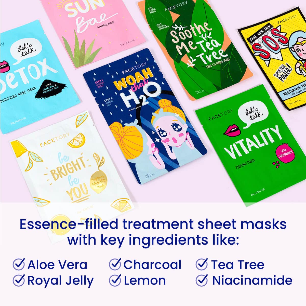 FACETORY K Beauty Face Mask Skin Care - BEST OF 7 COLLECTION Sheet Mask Set (21 pc) | Natural Premium Korean Face Mask For All Skin Types - No Sulfates No Parabens - Image 3
