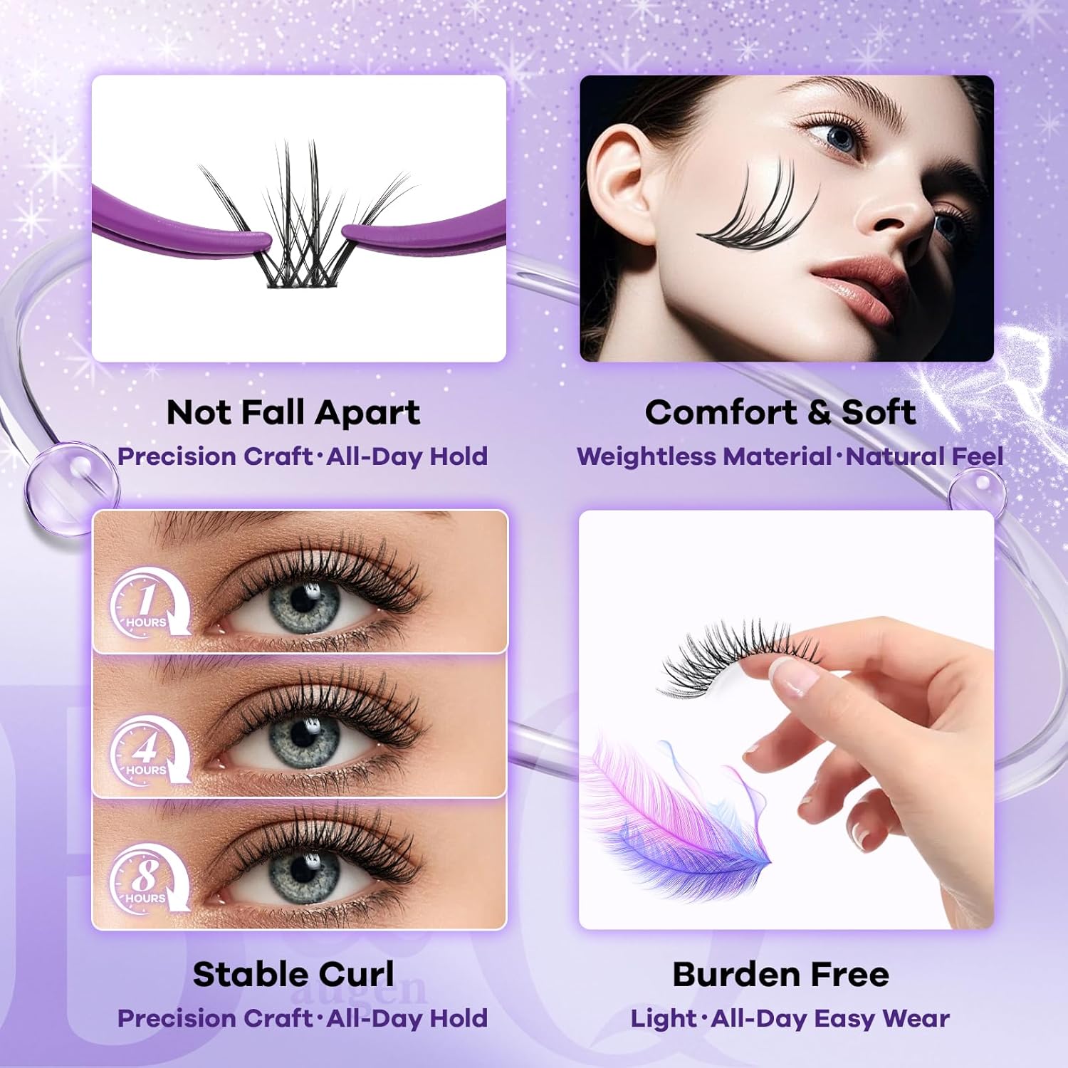 B&Q Wispy Lash Clusters Kit, Natural 06, Individual False Eyelashes Extension Set, Undetectable Natural Look for Effortless Day-to-Night Beauty, from Office Elegance to Date Night Glamour(8-16mix) - Image 3