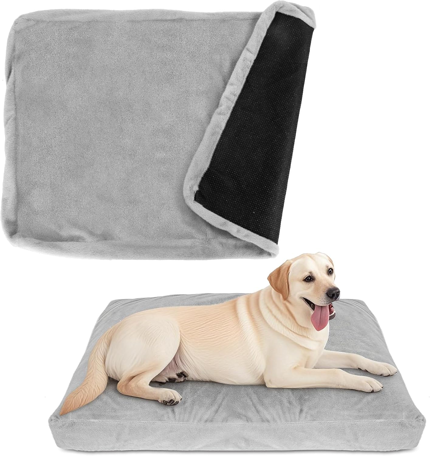 Faux Fur Dog Bed Covers – Ultra Soft Rose Velvet, Removable & Washable, Cozy & Durable,Large Pet Bed Cover Only (No Filling) – Gray, (Fleece Gray, 36" L x 24" W x 4" Th) - Image 3