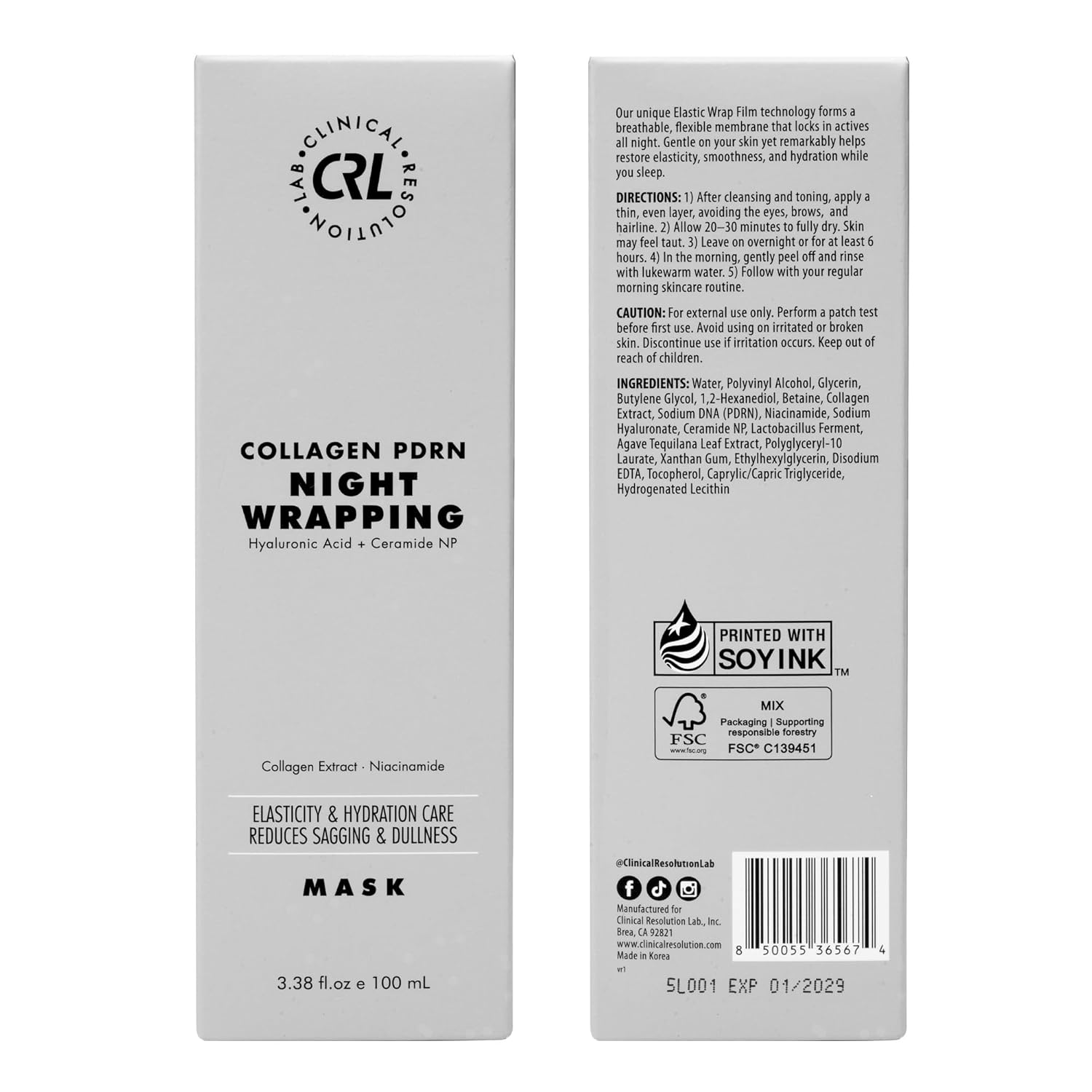 Clinical Resolution PDRN Collagen Night Wrapping Mask, All-In-One Nourish, Revitalize, Radiance for Youthful Glowing Skin Overnight Peel Off Face Mask Korean Skin Care Lab, 100ml 3 Pack - Image 3