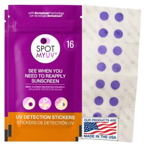 SpotMyUV UV Detection Stickers for Sunscreen with Patented Dermatrue SPF Sensing Technology, Know When to Reapply Sunscreen to Help Prevent Sunburn, 32 Count