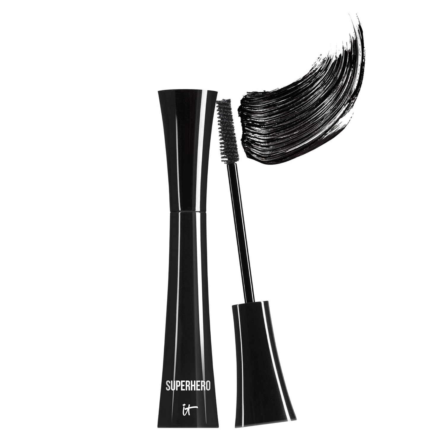 IT Cosmetics Superhero Mascara Black – Volumizing & Lengthening, Buildable Volume, Hydrolyzed Collagen, Biotin, Peptides, Lifting & Curling Formula, Super Black Pigment, Suitable for Sensitive Eyes
