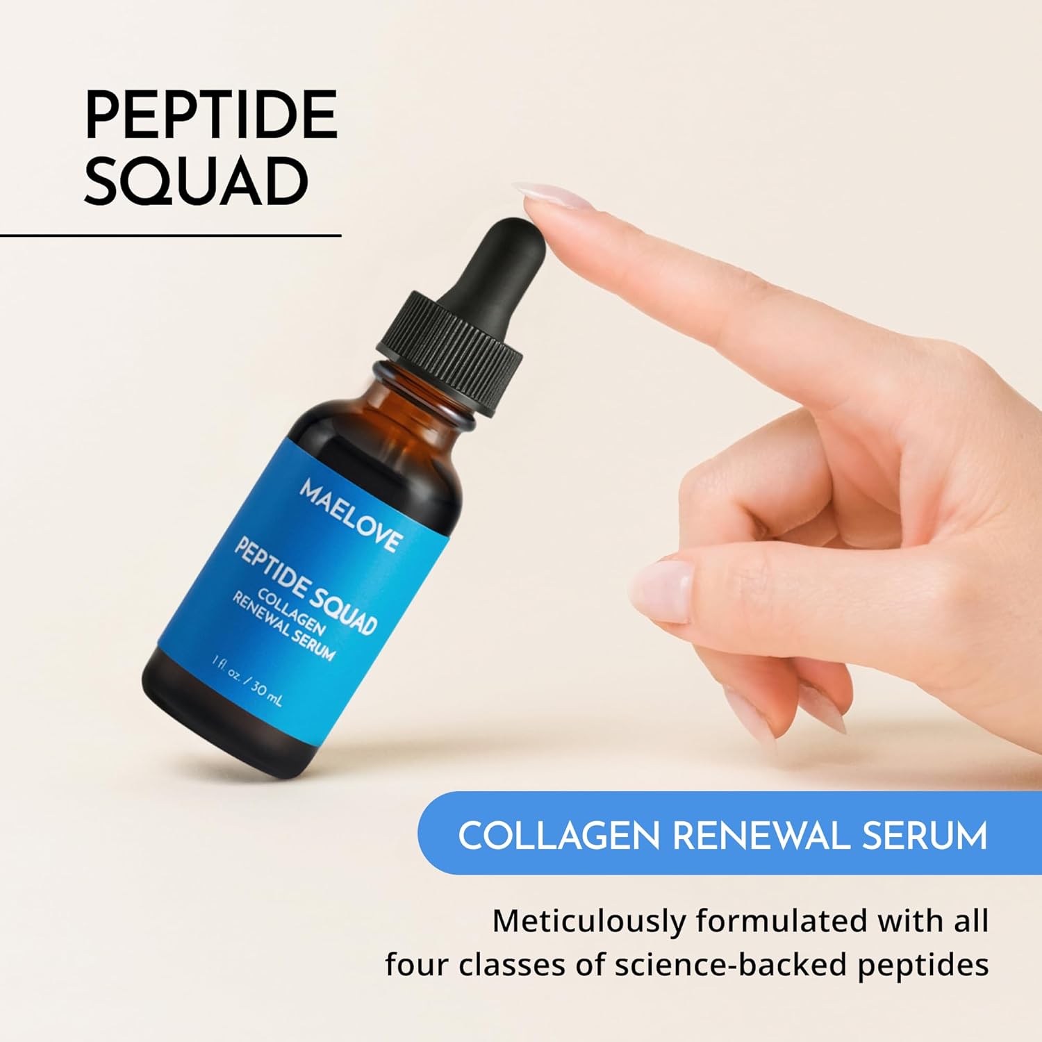 MAELOVE Peptide Squad Collagen Renewal Serum with Copper Peptides, Argireline, Matrixyl 3000 + Hyaluronic Acid and Niacinamide for Wrinkles, Fine Lines, and Skin Elasticity - Image 3