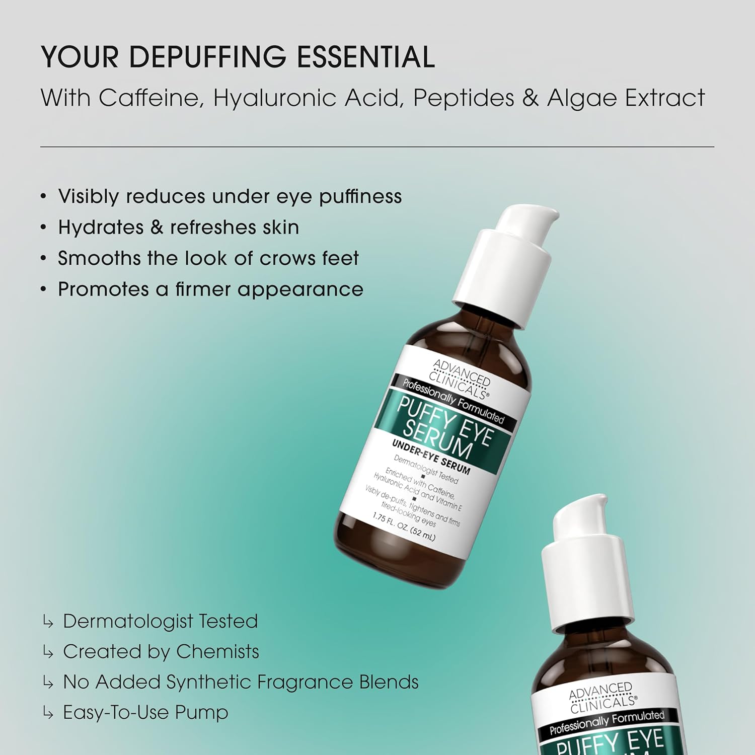 Advanced Clinicals Puffy Eye Under Eye Serum | Visible Anti Aging Brightening Vitamin C + Caffeine Serum Helps Improve Look Of Puffiness, Fine Lines, Dark Circles, & Uneven Skin Tone, 2-Pack - Image 3