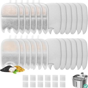 12 Set Replacement Filters & Sponges for 135 fl oz/4L Wilreless Cat Water Fountain, BFLICROY Cat Water Fountain Filters, Triple Filtration Pet Fountain Filter Replacement, Dog Fountain Filter
