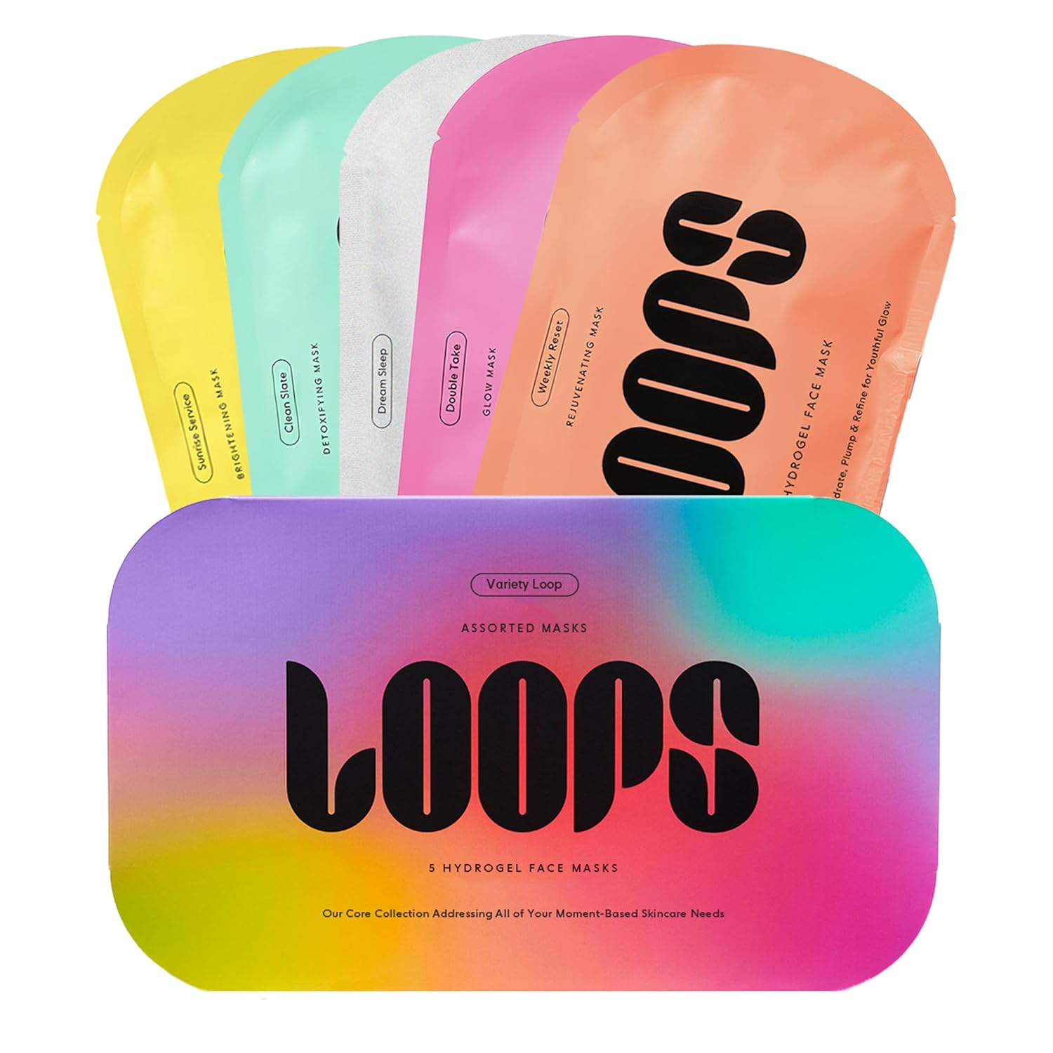 LOOPS VARIETY LOOP KIT - The Best Hydrogel Korean Face Masks for Every Skin Moment - Loops Face Mask - 5 Masks for Hydrating, Detoxifying, Repairing, Soothing, and Rejuvenating - All Skin Types 5pc - Image 3