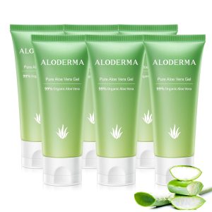 Aloderma Aloe Vera Gel Made within 12 Hours of Harvest with 99% Pure Organic Aloe Vera, Naturally Hydrating for Soothing Skincare, Moisturizing Aloe Gel for Skin, Face, Sensitive Skin - 4.02oz x 6ct