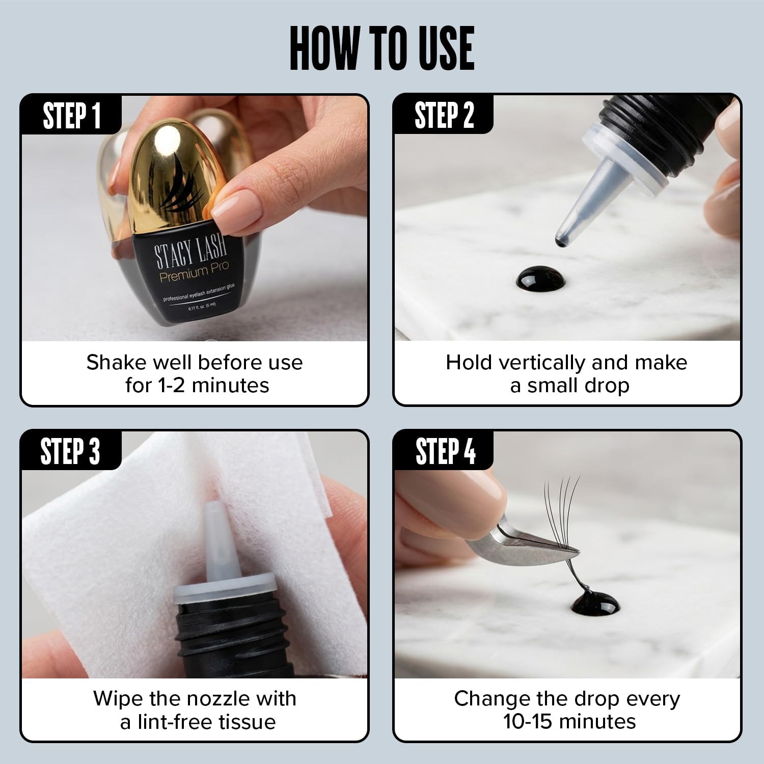 STACY LASH Premium Pro Eyelash Extension Glue 5ml 0.17 fl. oz./ Upgraded Low Fume Formula / 0.3 Sec Drying Time / 7 Week Retention/Extra Strong Black Lash Adhesive/Lash Tech Supplies - Image 3