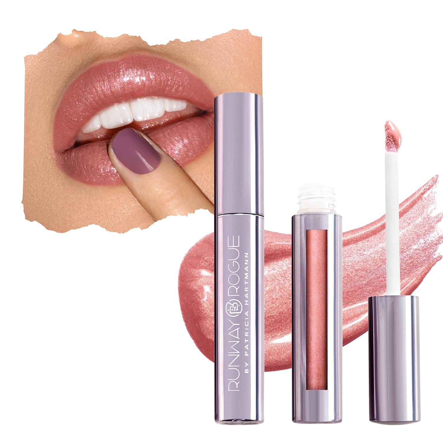 Runway Rogue LuxGloss Lip Gloss, High-Pigment Shimmery Muted-Rose Lip Gloss, ‘Strike a Pose’ - Image 2