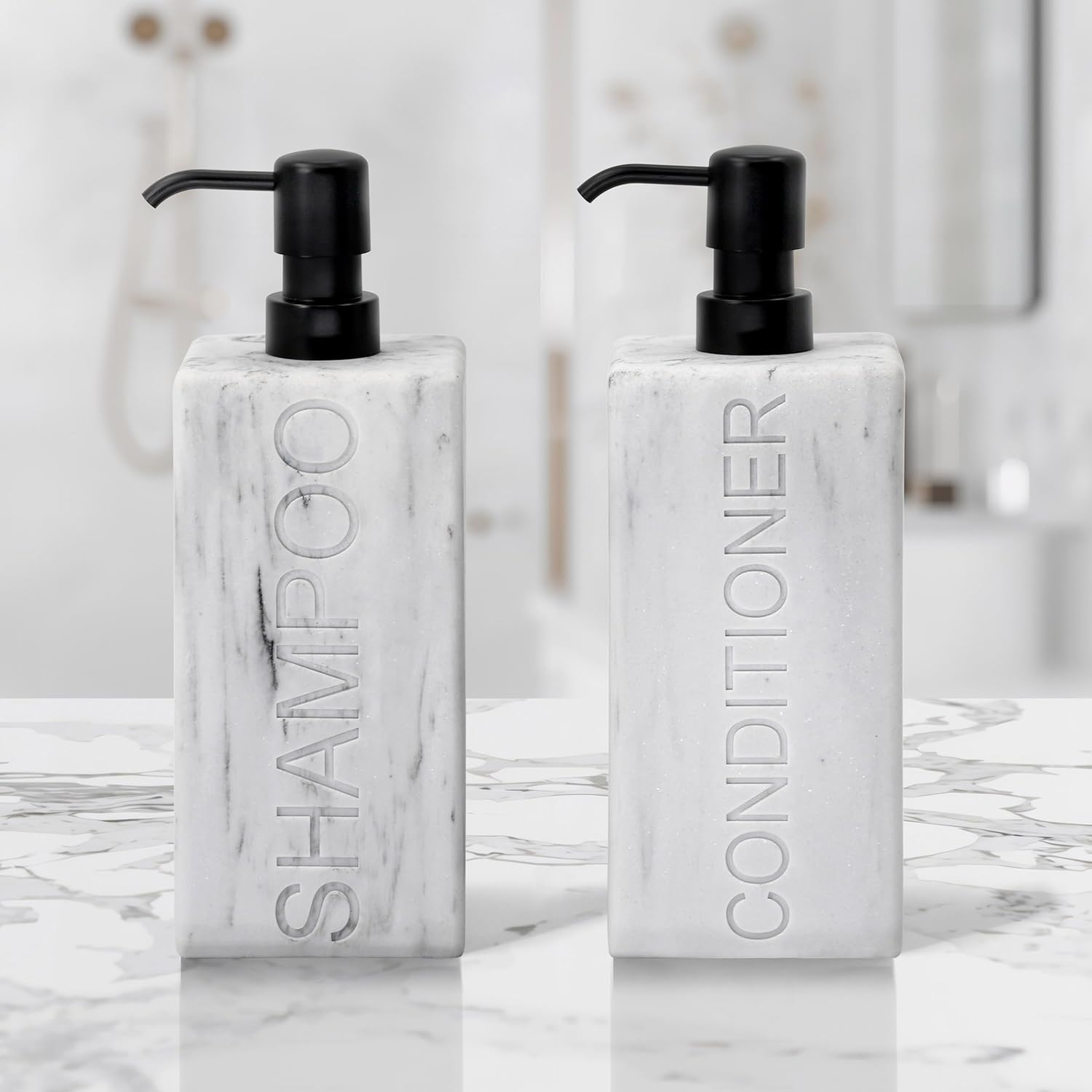 Rectangular Resin Dispenser Premium Bathroom Shampoo Conditioner Body Wash Bottle Modern Refillable Pump Design - Image 2