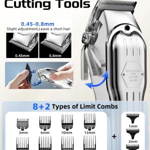 KIKIDO Hair Clippers Professional Cordless for Men, Barber Clippers for Hair Cutting Kit, Wireless LCD Display Hair Trimmers Set, Rechargeable Haircut Machine for Family (Silver)