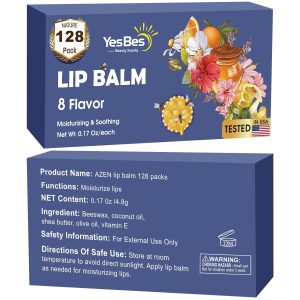 YesBes 128 Pack Lip Balm, Natural Lip Balm Bulk with Vitamin E and Coconut Oil, Moisturizing Lip Balms for Dry Cracked Lips, Lip Balms for Mothers Day Gifts Stocking Stuffers - 8 Flavors