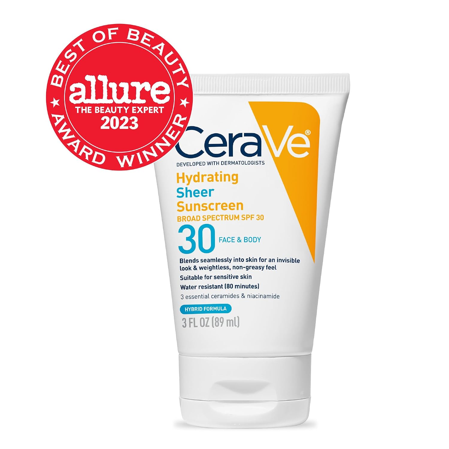 CeraVe Hydrating Sheer Sunscreen with SPF 30 for Face and Body, Mineral & Chemical Sunscreen for Men & Women with Zinc Oxide, Hyaluronic Acid and Ceramides, Paraben-Free + Fragrance-Free, 3 Ounces - Image 3
