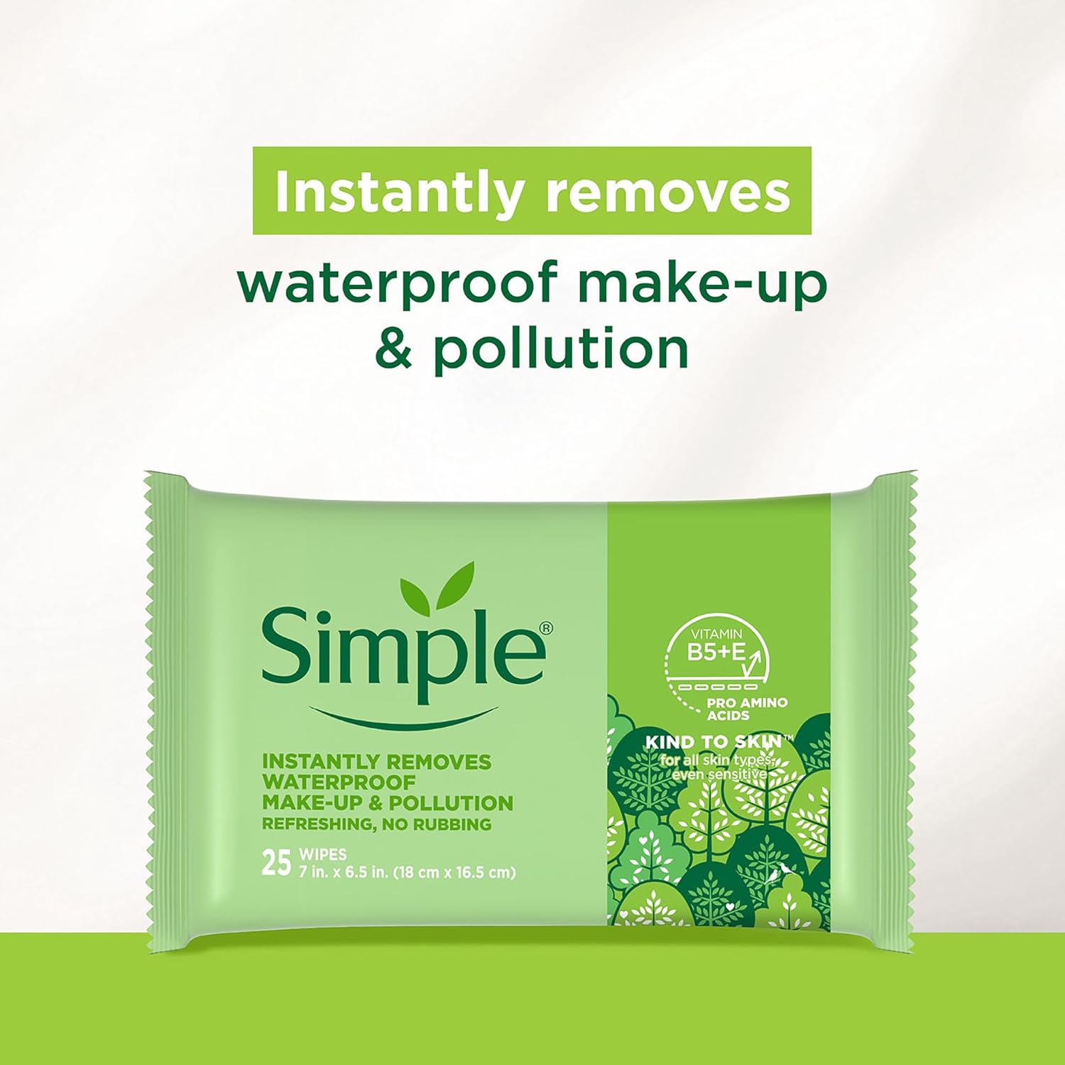 Simple Kind To Skin Cleansing Makeup Remover Wipes - Vegan Facial Cleanser Wipes with Vitamin B5 and E - Removes Waterproof Makeup - 6 pc - Image 3