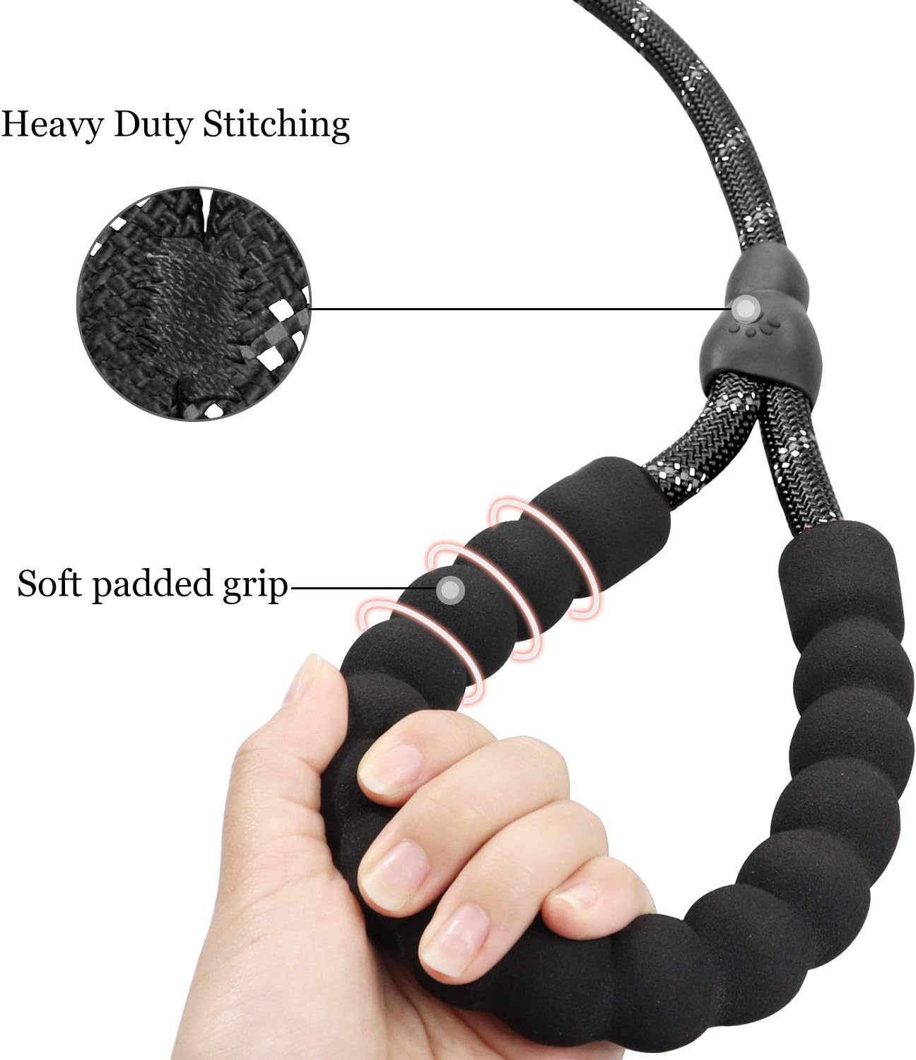 TagME Slip Lead for Dogs, No Pull Training Leash, Padded Handle (Black) | Braided Climbing Rope, Reflective Stitching, 6 Ft, Fits Small to Large Dogs Up to 250 lbs, Cushioned Grip, No Leash Burn - Image 2