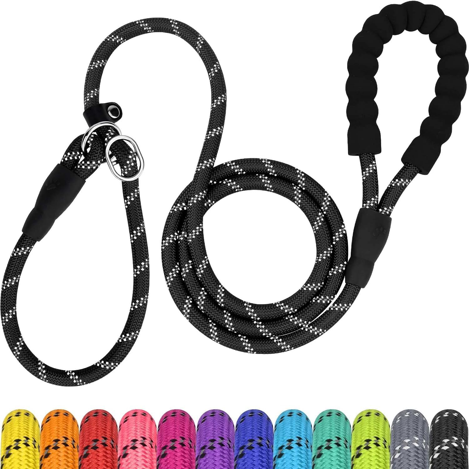 TagME Slip Lead for Dogs, No Pull Training Leash, Padded Handle (Black) | Braided Climbing Rope, Reflective Stitching, 6 Ft, Fits Small to Large Dogs Up to 250 lbs, Cushioned Grip, No Leash Burn - Image 3