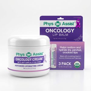 PhysAssist Oncology Cream with Botanicals for Body 4 oz + Lip Balm 3 Pack. Skin Therapy Set for Dry, Sensitive & Stressed Skin – Hydrating Body Cream & Moisturizing Lip Care