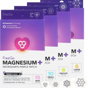 FreeGo Magnesium Blemish Microdarts Pimple Patch with 99.9% Pure Magnesium, Madecassic Acid, Tea Tree, Eucalyptus Leaf, Hydrocolloid Spot Patch, 5 Sizes, 39 Patches