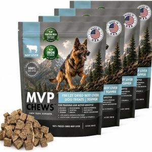 MVPChews | Freeze Dried Beef Liver Dog Treats | Single Ingredient Training Treats | High Protein, Grain Free, No Additives or Fillers | Premium Quality Food Topper | Made in USA - 3.5oz (Pack of 4)