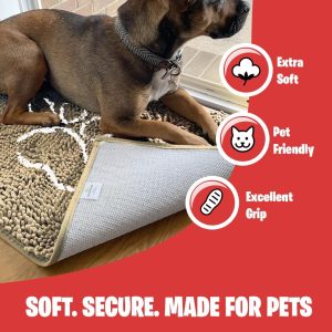 MUDGUARD MAT® Dog Door Mat with Paw Design for Muddy Paws, Super Absorbent Microfiber, Non-Slip Indoor Mat, Quick-Dry Chenille Rug for Pets & Entryway, Machine Washable, Beige 24" x 36"