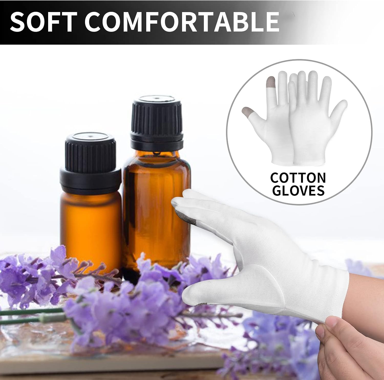 4 Pairs Touch Screen Moisturizing Gloves White Cotton Moisturizing Gloves Overnight Bedtime Heal Eczema Sleeping Lotion Hand Spa Treatment Gloves Repair Rough Cracked Dry Chapped Hands Skin(White) - Image 2