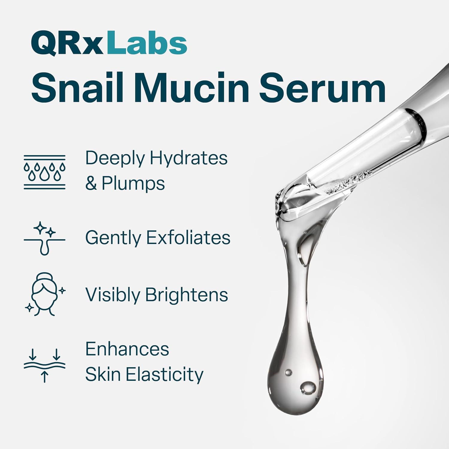QRxLabs Snail Mucin Serum - Hydrates, Plumps & Brightens with Collagen for Firm, Radiant Skin - Gently Exfoliates for a Smooth Glow - 2 oz - Image 3