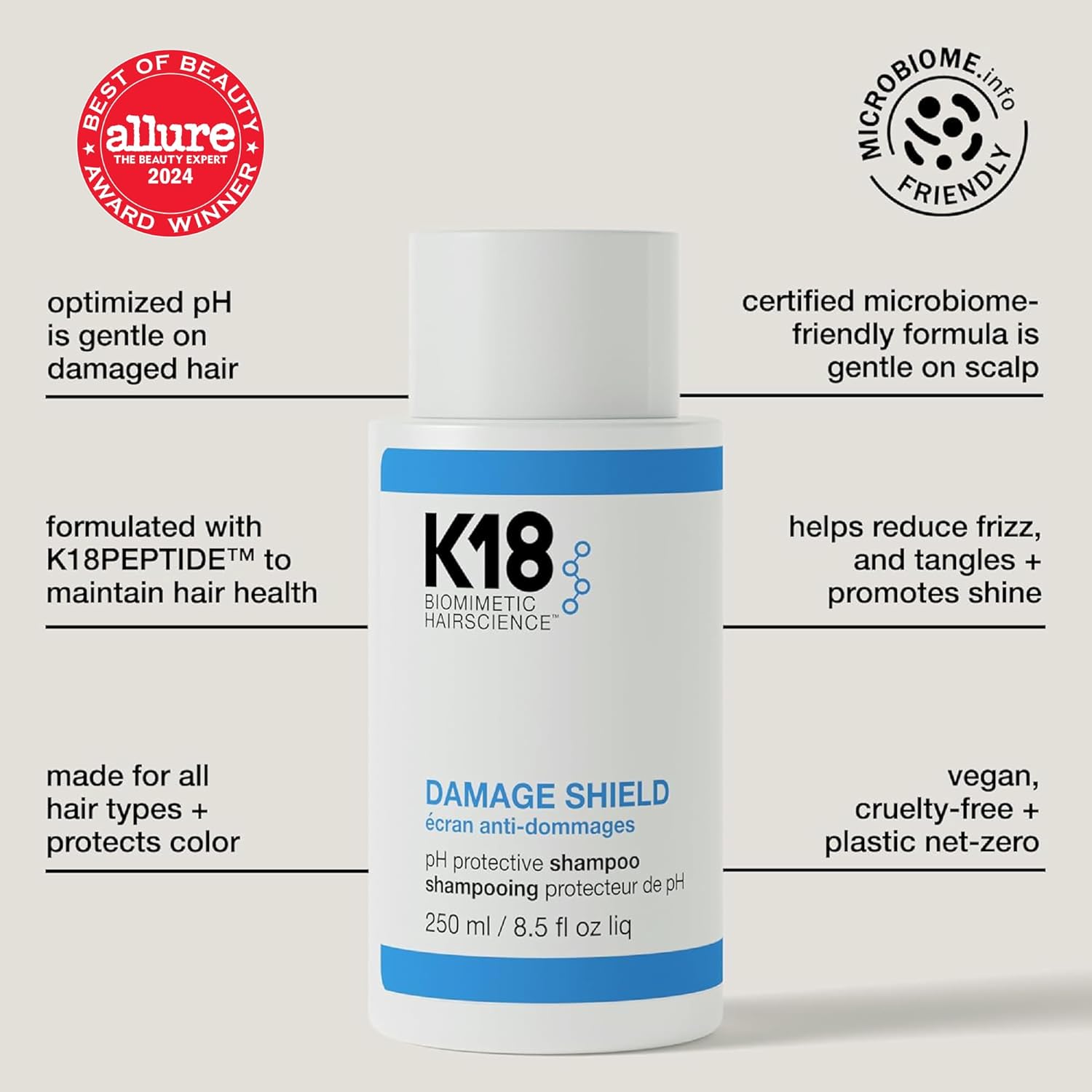K18 Damage Shield Protective Shampoo, Reduces Frizziness & Tangles, Maintains Hair Health - Image 3